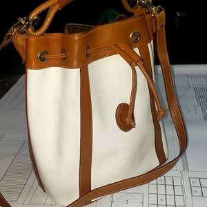 Vintage YSL White & Brown Leather Bucket Handbag